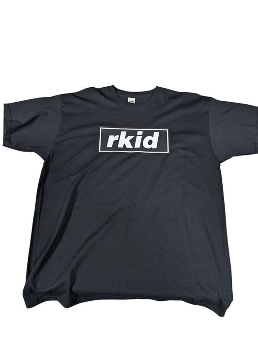 Black Oasis inspired rkid reunion t-shirt with white rkid logo printed on front
