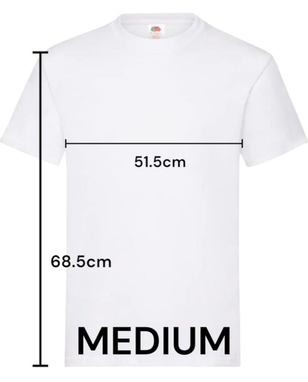 White medium size Oasis inspired rkid reunion t-shirt with measurements on front