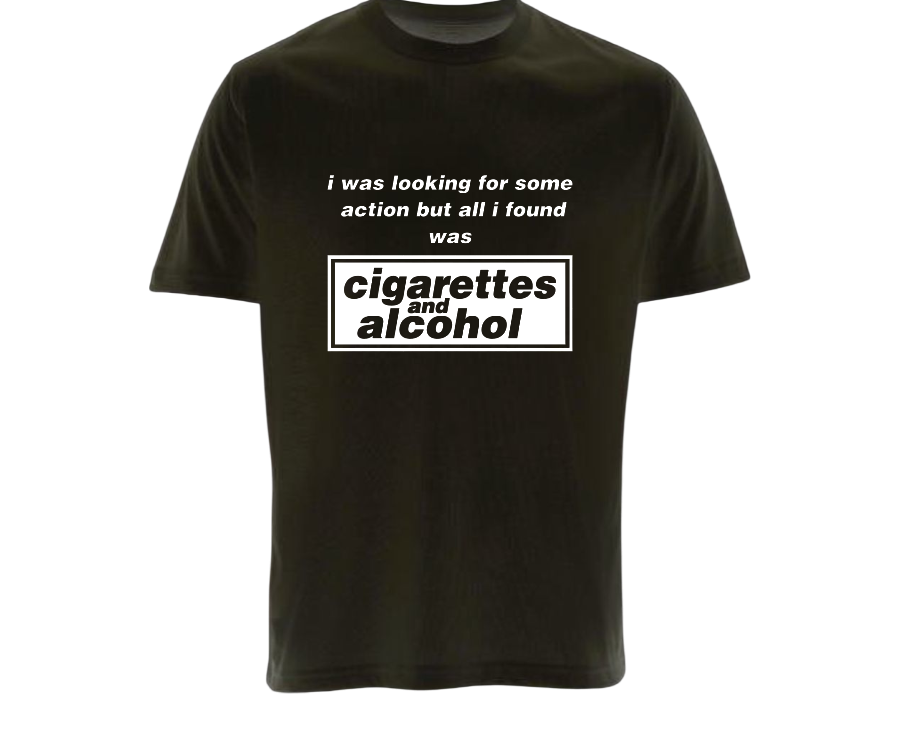 oasis inspired cigarettes and alcohol T-shirt – LME Graphics