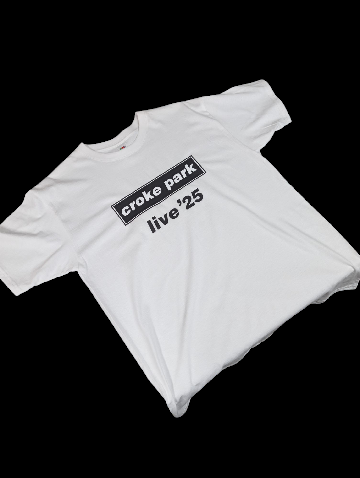 White Oasis inspired Croke Park live 25 T-shirt with black text graphic on front by LME Graphics