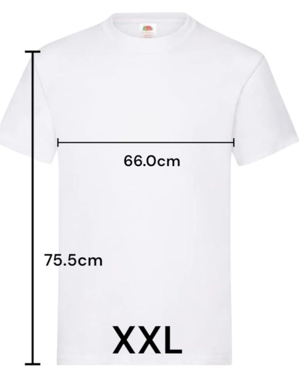 White XXL Oasis inspired rkid reunion t-shirt with size dimensions 66 cm width and 75.5 cm length